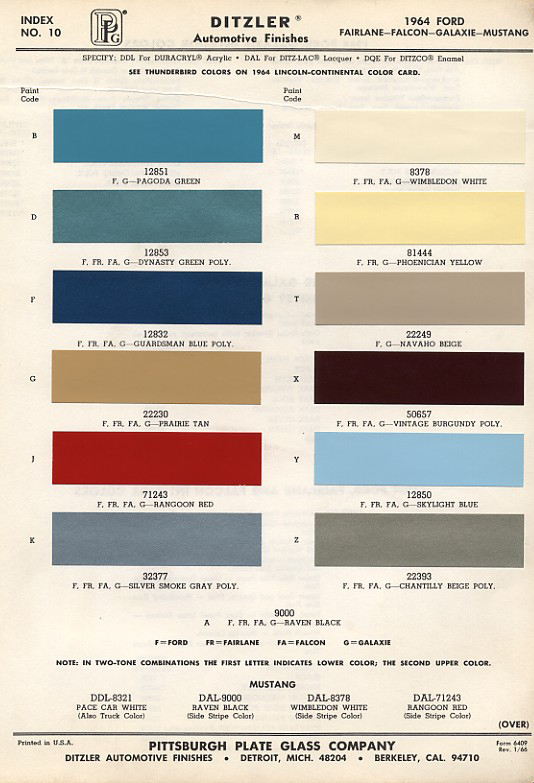 1966 Mustang Color Chart