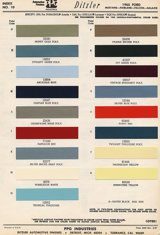 1967 Ford Mustang Color Chart