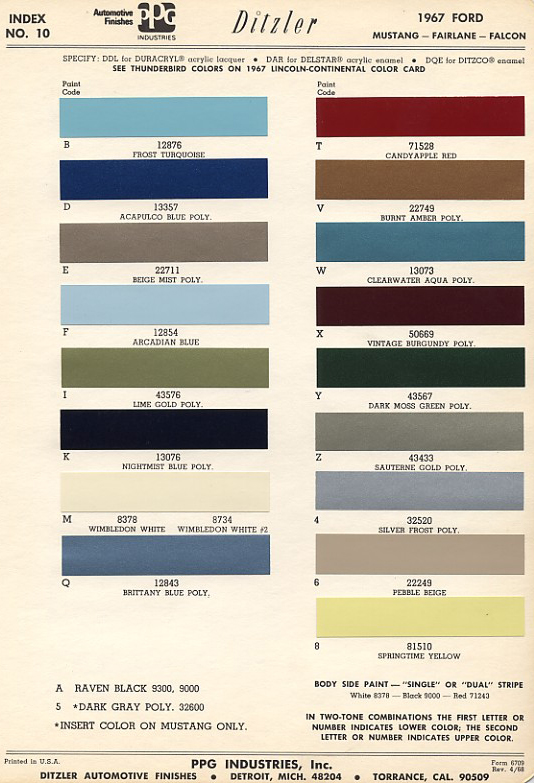 1966 Mustang Color Chart