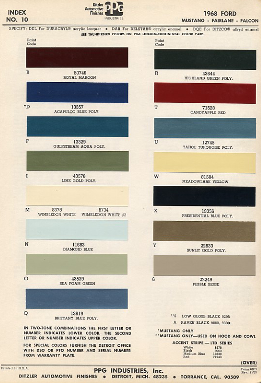 1966 Mustang Color Chart